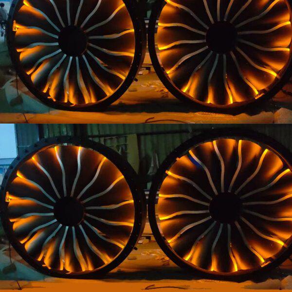 复古工业风创意铁艺金属立体机械转动发亮圆形风扇酒吧餐厅装饰品