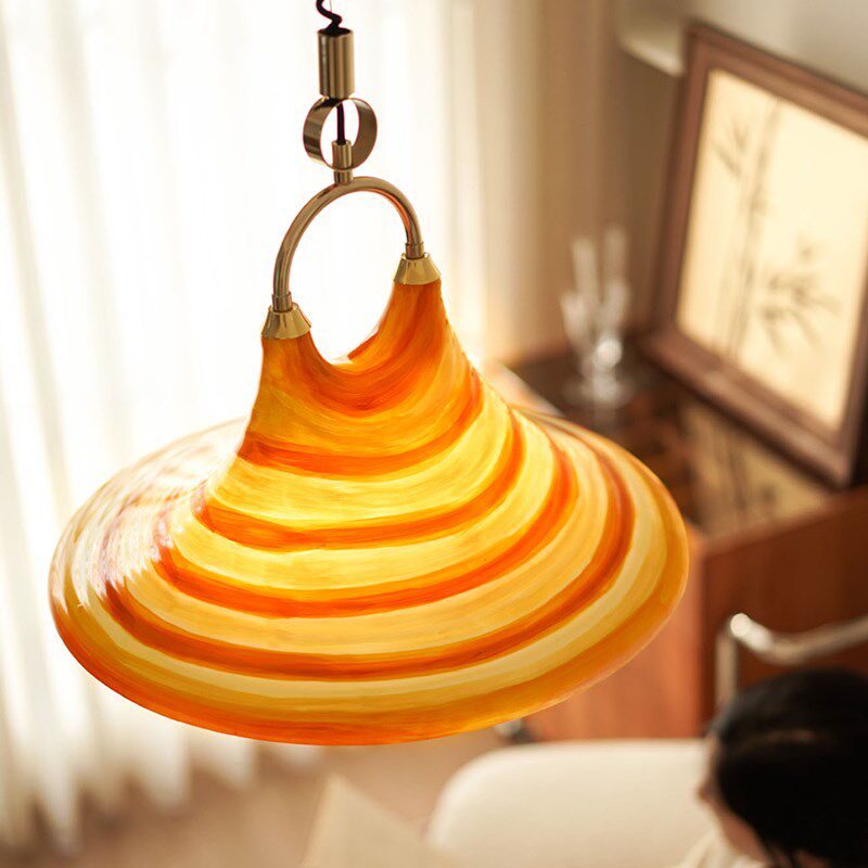 中古设计师可伸缩喇叭吊灯餐厅灯书房有机玻璃亚克力双头复古条纹