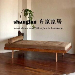 中古实木沙发凳客厅复古风拉扣玄关长凳休闲躺椅侘寂风简约床尾凳