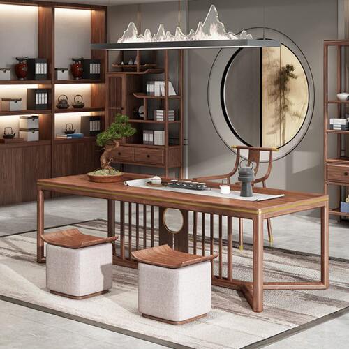 美学派新中式茶桌椅组合禅意功夫茶台茶几实木桌泡茶办公室定制