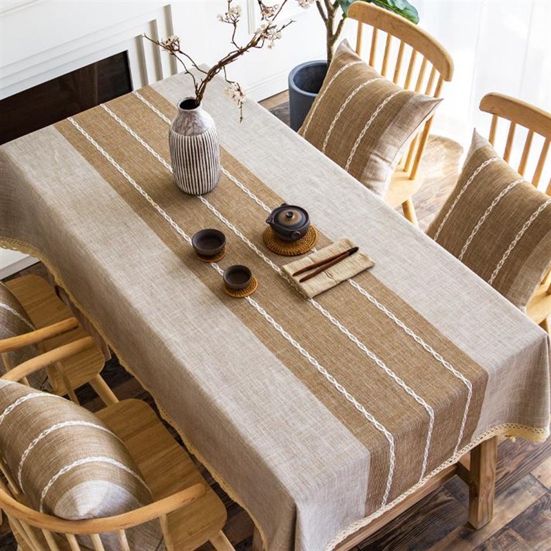桌布布艺棉麻餐桌布m现代日式日系轻奢高级感原木风茶几布条纹台