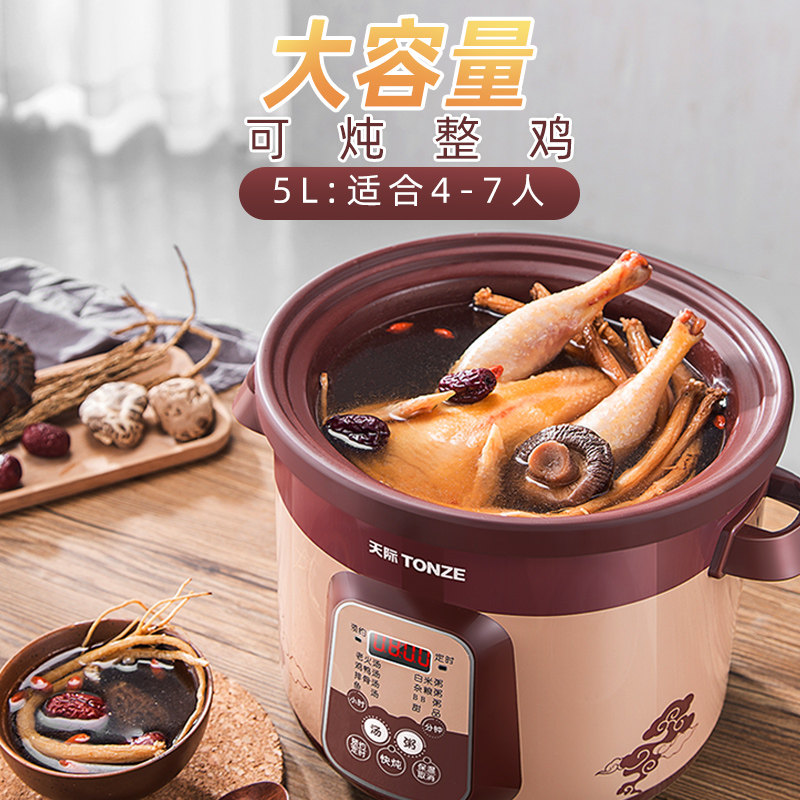 天际电炖紫砂锅5l升多功能养生煲汤炖锅智能煮粥神器家用大容量5L