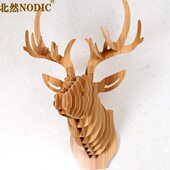 动物鹿墙面客厅上招财挂件壁饰创意装 饰品实木麋北欧鹿头壁挂玄关