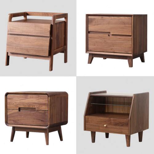 时黑胡桃床边柜定制北欧收纳柜子全实木床光青丙柜头储物柜主卧