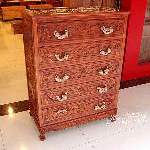 东阳木雕收纳柜家具五斗橱 仿古实木五斗柜橱子  储物柜香樟木
