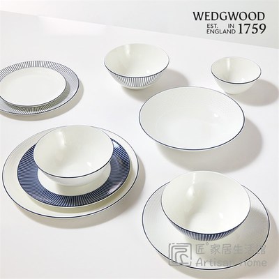 【咨询折扣】WEDGWOOD威基伍德蓝调几何面O碗餐盘两人食骨瓷餐具