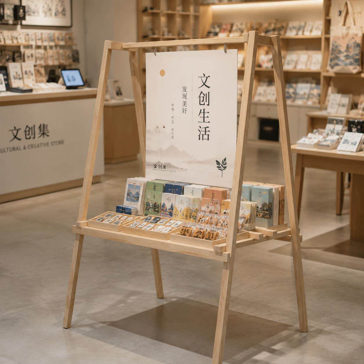 快闪店展示台多功能实木双层展示架展会文创书店置物架陈列架