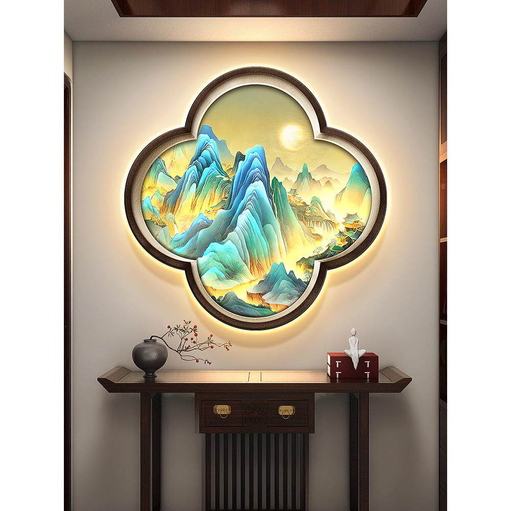 千里江山图入口装饰画新中国梅花形走廊挂画假窗入口轻壁画