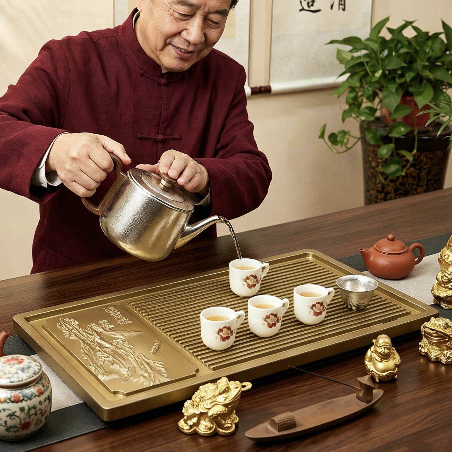 纯铝茶盘铝合金泡茶家用高端大气上档次干泡茶台办公室带排水茶具