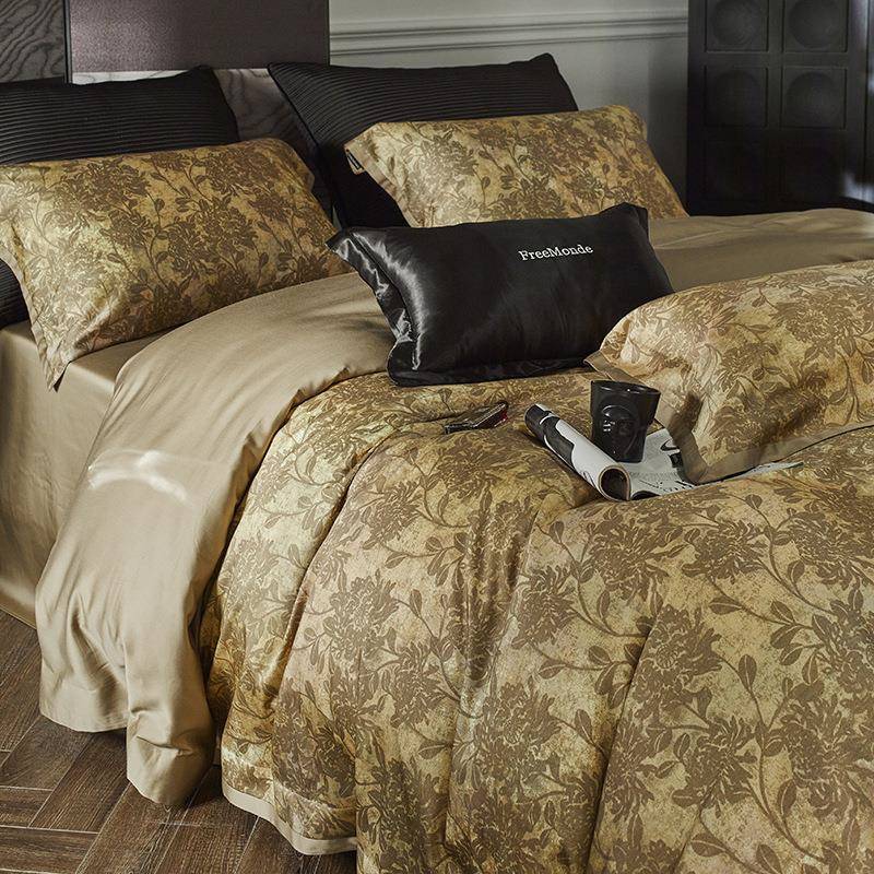 轻奢高级感天丝棉四件套数码印花被套复古别墅样板间床上用品