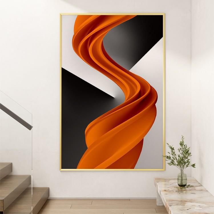简约现代入户玄关装饰画橙色抽象艺术壁画轻奢客厅沙发墙竖版挂画