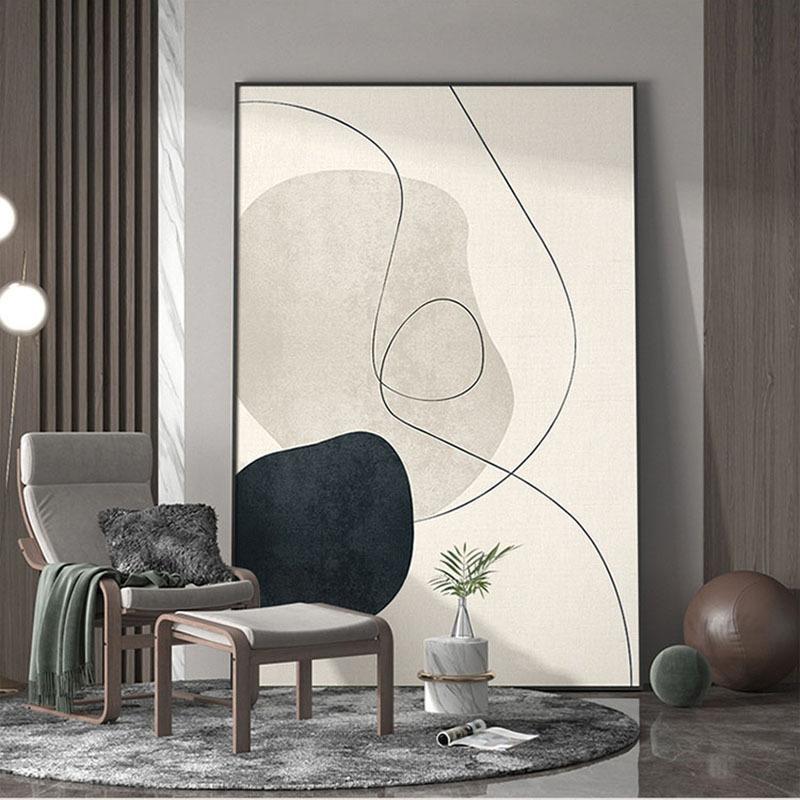 现代轻奢客厅餐厅玄关装饰画简约线条北欧风奶油风法式竖版挂画