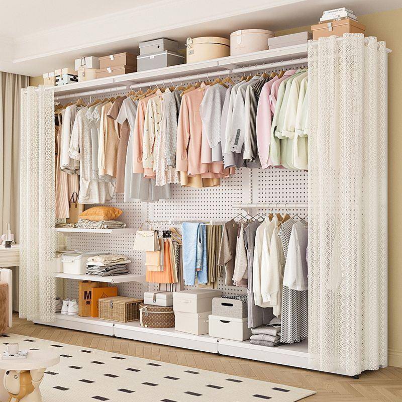 金属挂衣架家用卧室步入式开放式防尘帘衣帽间组装架子洞洞板衣柜