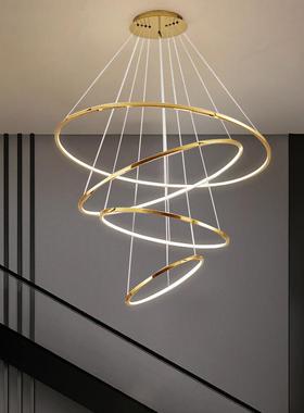 不锈钢圆环吊灯客厅别墅复式楼梯大长吊灯LOFT跃层内发光挑空吊灯