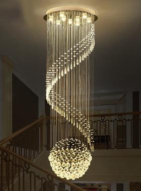楼梯间长吊灯别墅复式楼北欧轻奢旋转挑空水晶loft现代简约楼梯灯