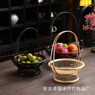 竹编手提篮子竹制花器收纳盒果篮插花花器小花架