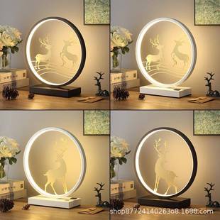个性 创意台灯卧室床头灯客厅摆件小鹿圆形led护眼节能家居灯具