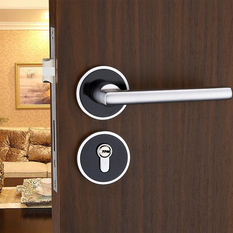 黑色太空铝实心门锁室内卧室锁具机械执手锁五金房门锁现代简约风