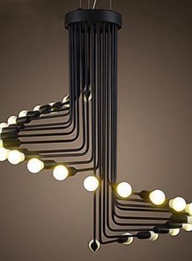 loft复古工业风个性艺术创意LED客厅餐厅吧台服装店螺旋楼梯吊灯