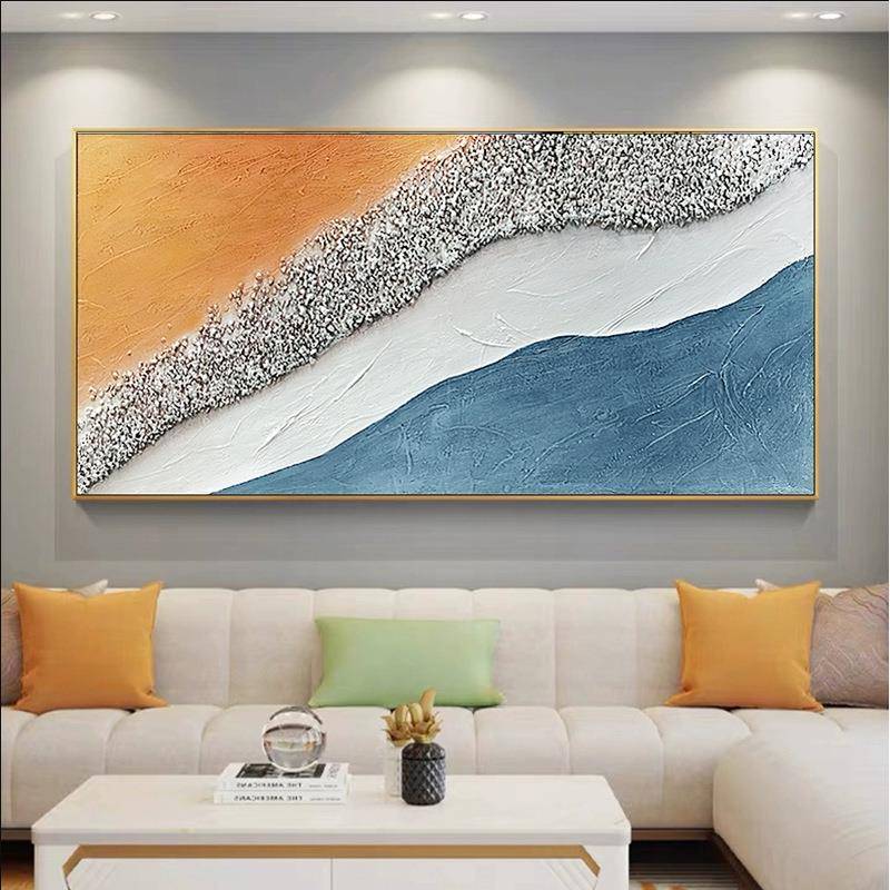纯手绘大型横幅抽象装饰画现代高级感肌理立体油画简约客厅墙挂画