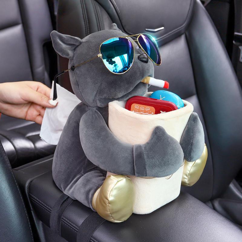 Z2J车载纸巾盒收纳盒二合一高级网红社会狗多功能汽