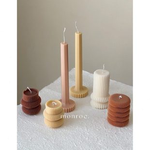 梦鹿工作室条纹圆柱古典罗马柱长杆圆底手工香薰蜡烛家居装饰道具
