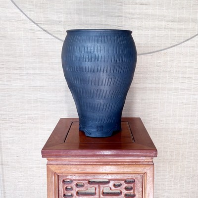 纯手工黑陶鼓型兰l花盆莲瓣兰大雪素花盆黑陶泥瓦盆高筒花盆兰花