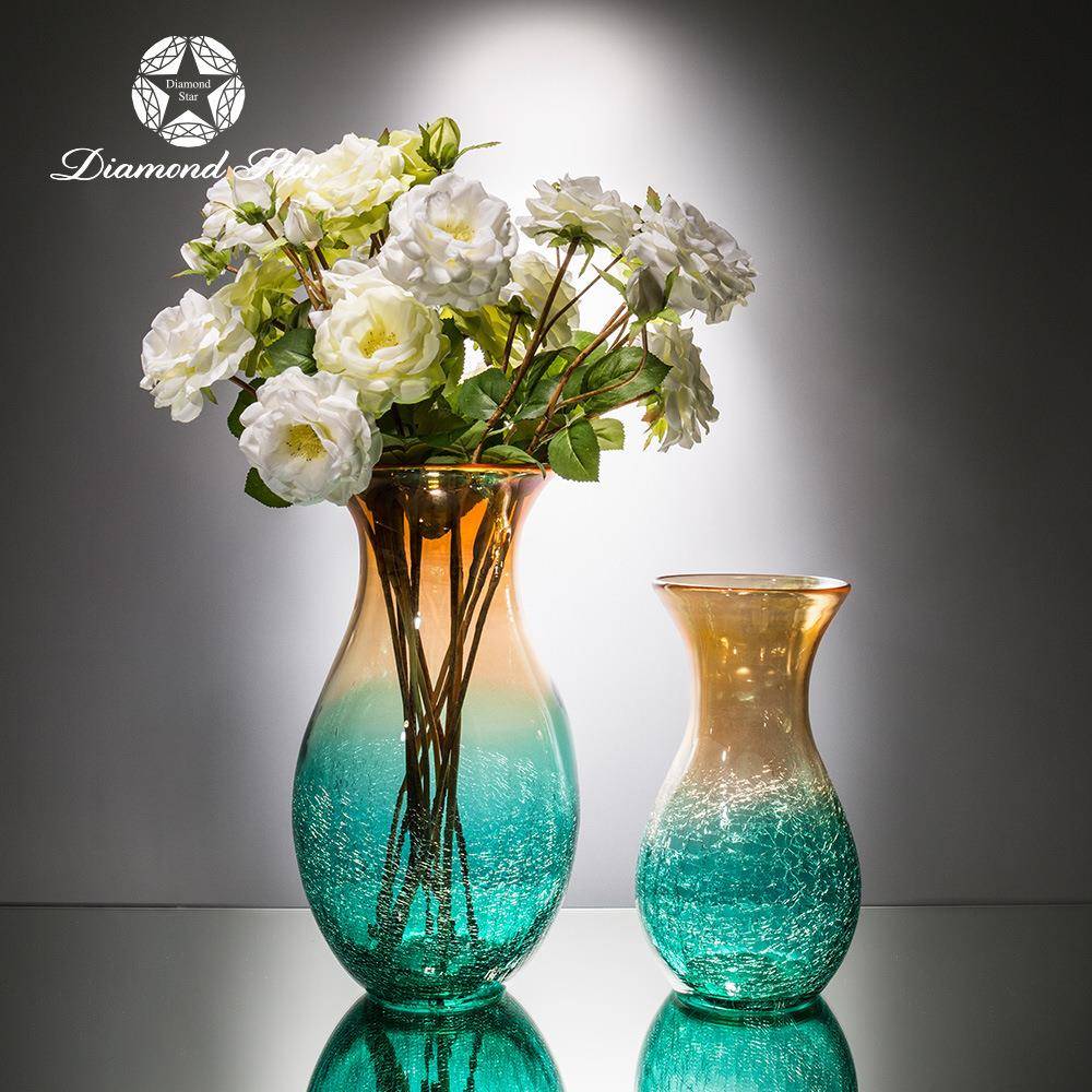 钻石星冰裂创意彩色玻璃花瓶欧式居家装饰干花插花器客厅摆件
