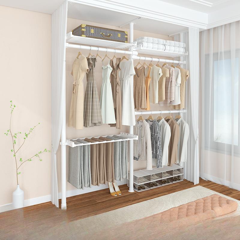 顶天立地晾晒衣架落地卧室置衣架阳台免打孔伸缩置物架衣柜落地杆