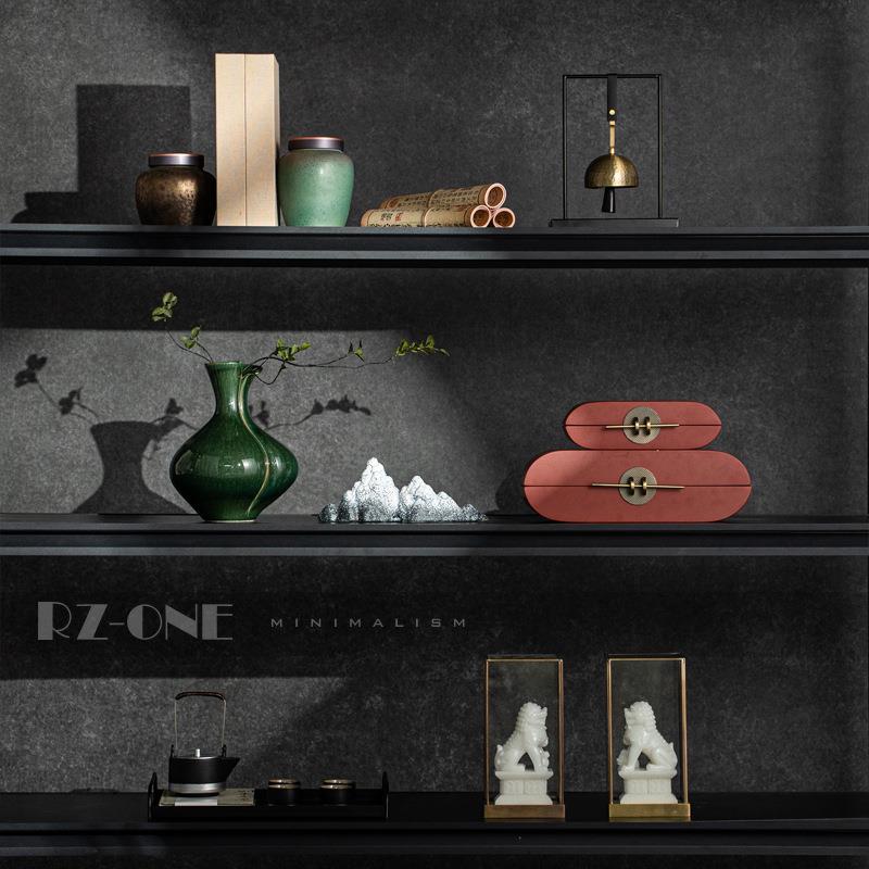 左顾新中式博古架茶室书房高级感壁龛装饰品摆设中古样板间摆件