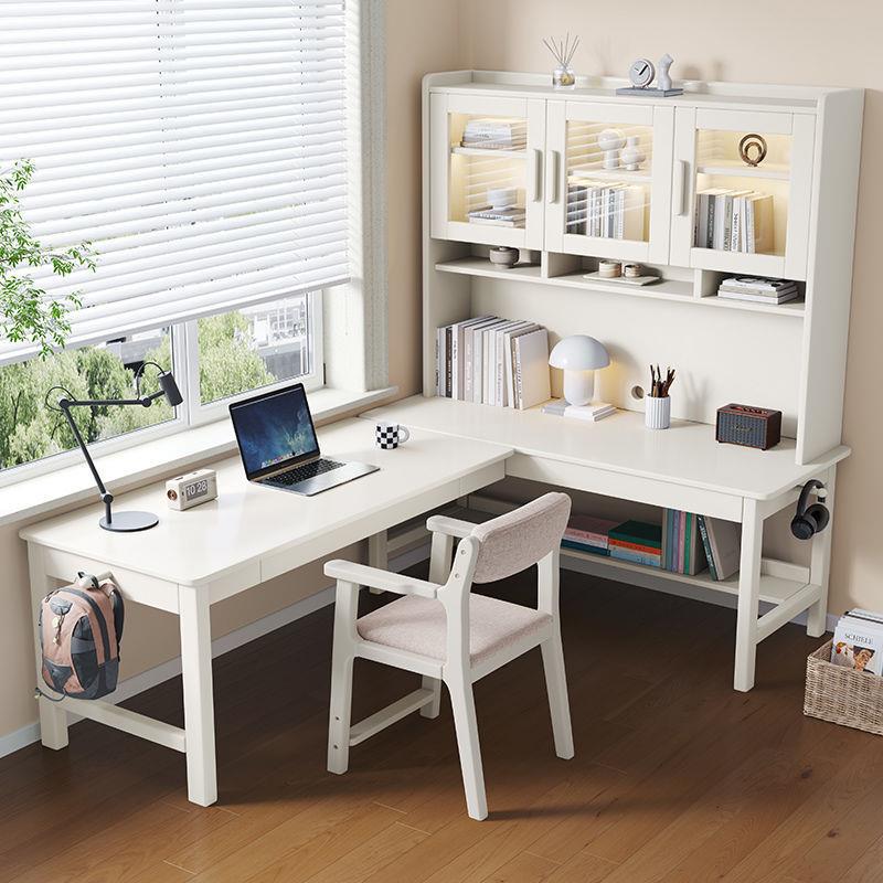 实木转角书桌书架一体小户型家用卧室拐角L型办公桌写字桌电脑桌