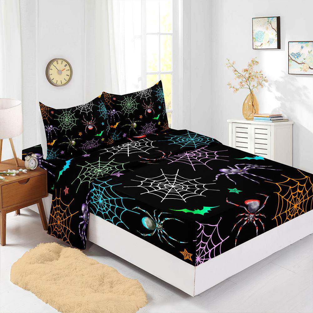 四件套床笠数码印花床垫保护套外贸床上用品个性蜘蛛