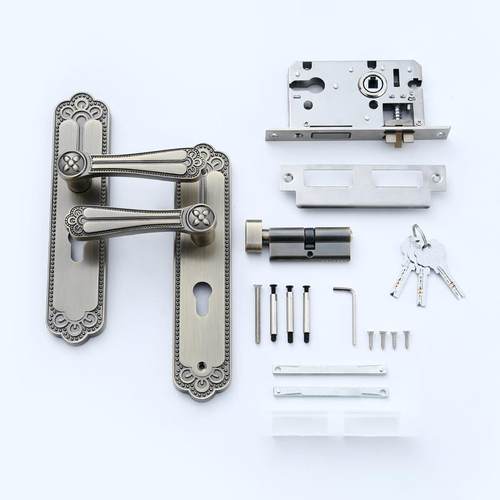 古典中式执手锁具室内卧室静音耐用型房间木门锁青古铜花把手锁