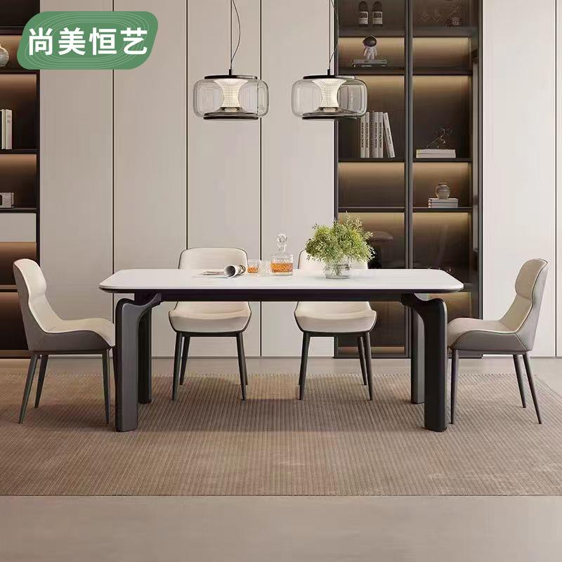 岩板餐桌大象腿家用小户型复古长方形现代简约新款饭桌餐桌椅组合