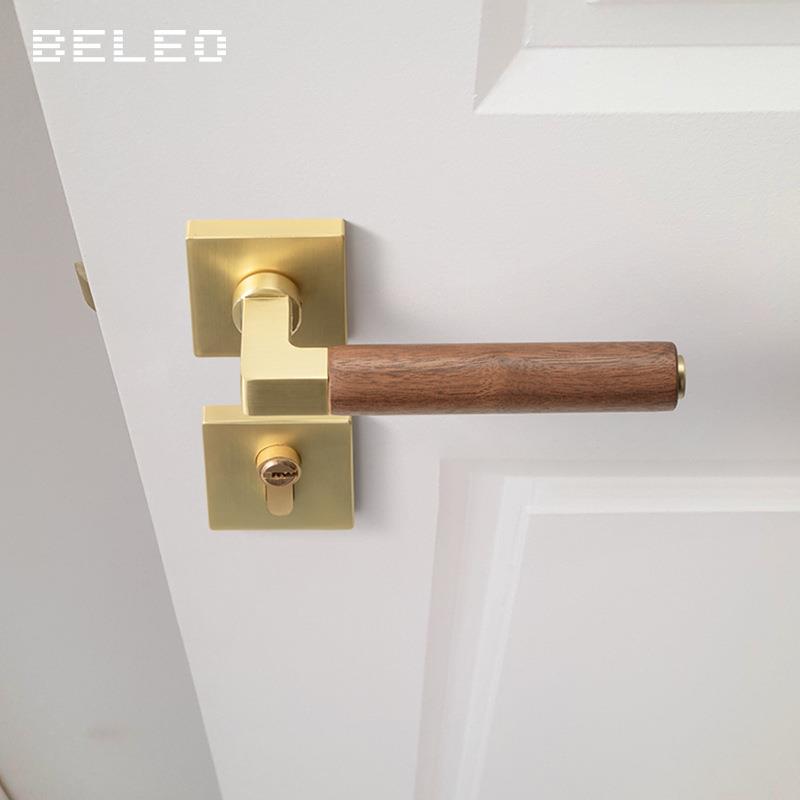 室内胡桃木门锁家用通用型卧室磁吸静音房门锁复古中式木门门把手
