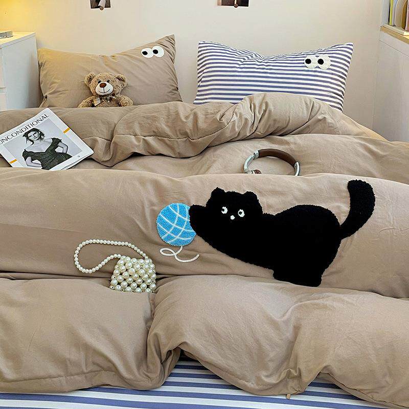 母婴A类超柔水洗棉云朵棉四件套毛巾绣刺绣被套床单学生宿舍3件套