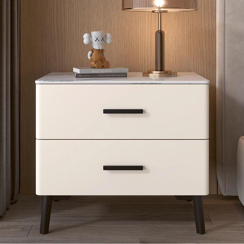 奶油风岩板床头柜实木简约现代轻奢皮艺卧室床边柜小户型储物柜子