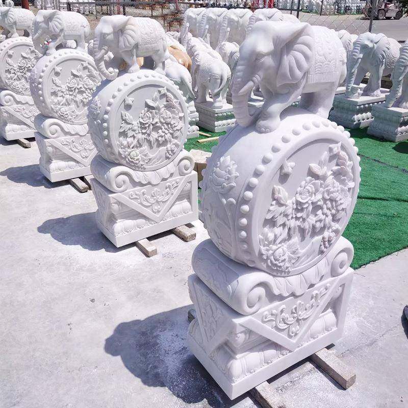 抱鼓摆件石雕门墩汉白玉小象门鼓大理石石鼓一对别墅庭院门口摆件