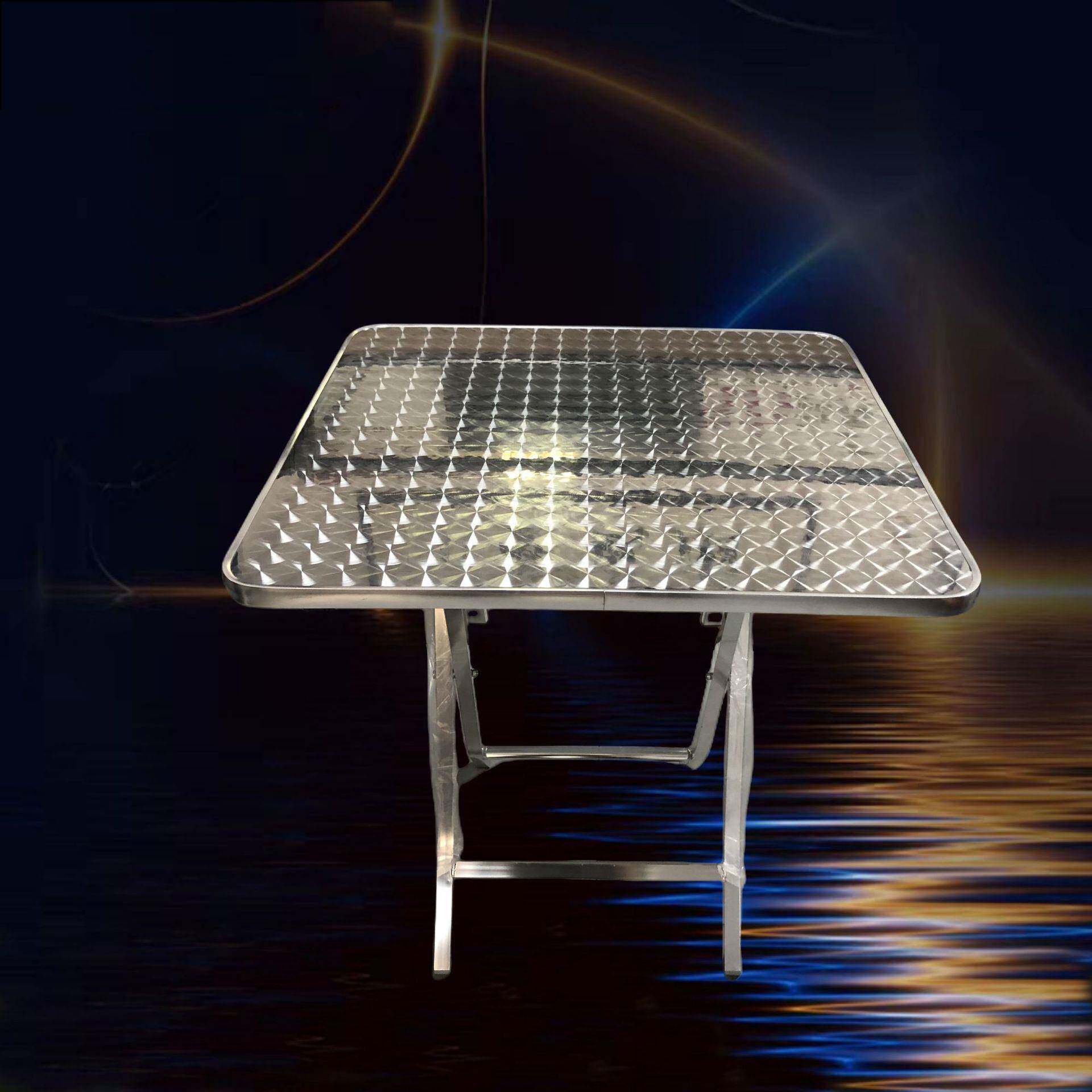 不锈钢圆桌折叠桌家用吃饭方桌简约户外摆摊便携桌子铝脚工业风