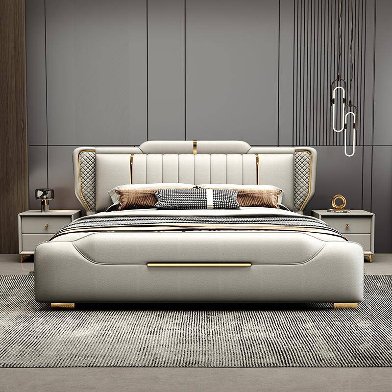 意式轻奢真皮床2.2米现代简约主卧软包双人床1.8高端大气储物婚床