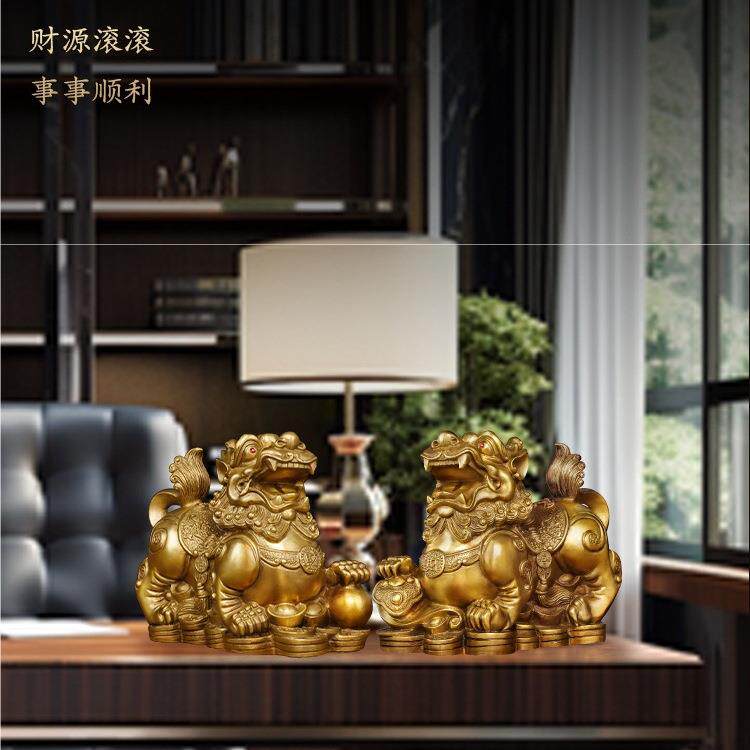 貔貅摆件聚财纯铜公母一对商用家用办公室居家客厅摆放霸王豸皮丘