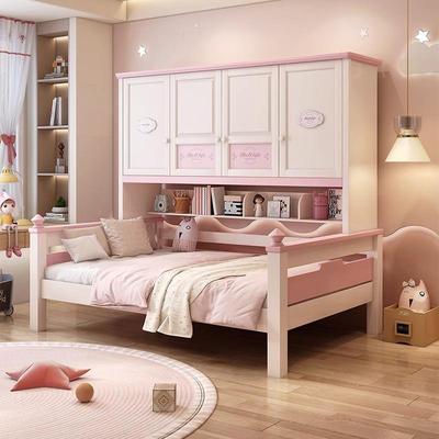 YGS9901#全实木高品质儿童衣柜床一体小户型卧室榻榻米书柜床女孩