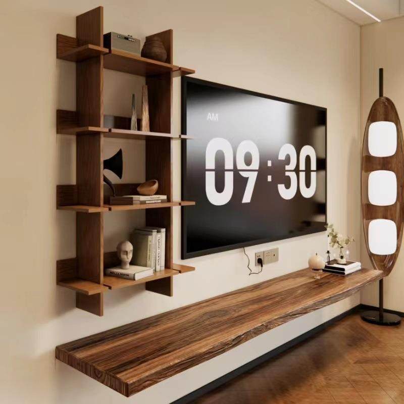 价TXP2客简约现代原木挂墙电视柜整块一字隔板小户型悬空