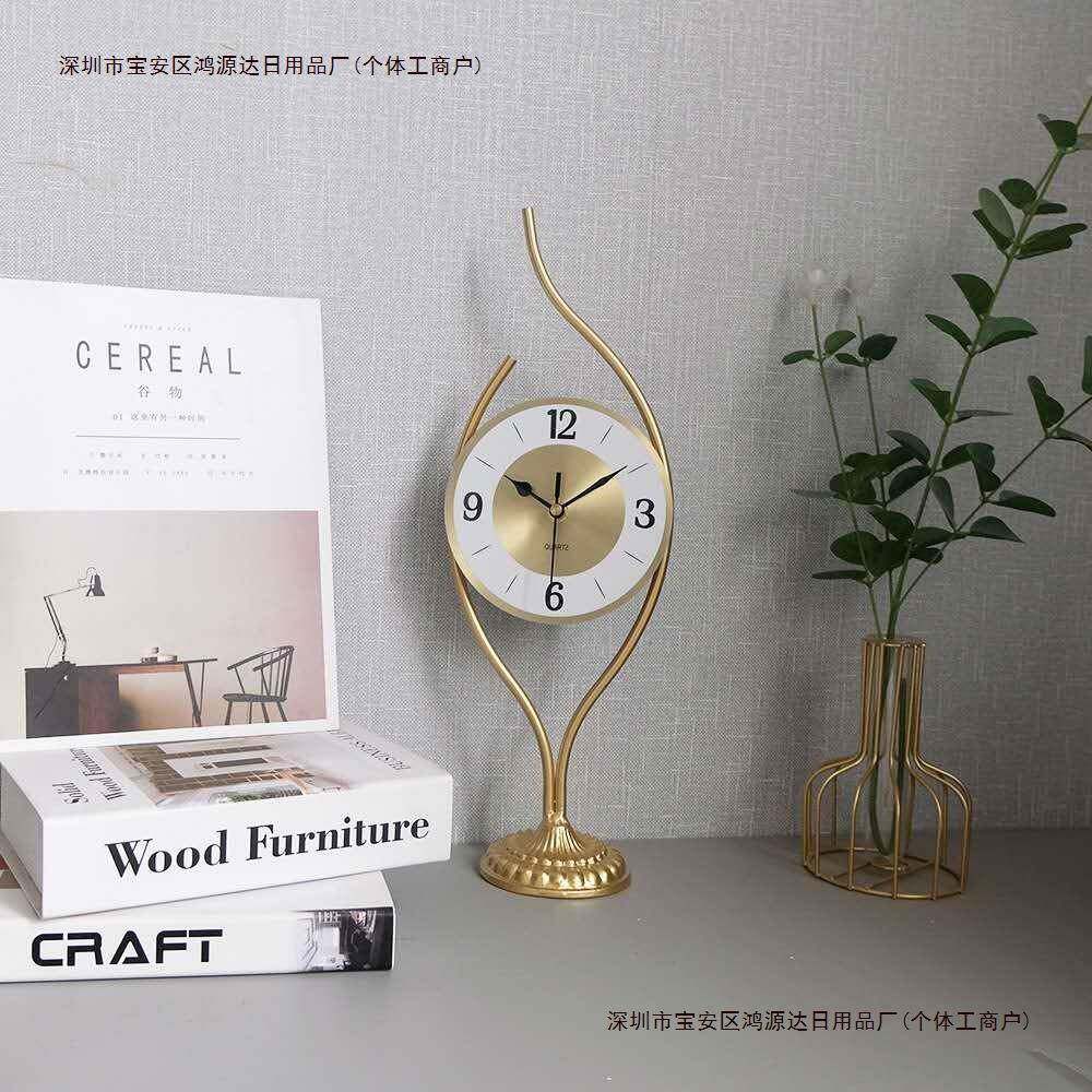 书房台钟座钟客厅金色摆钟铁艺创意轻奢欧式装饰桌面時鐘静音包邮