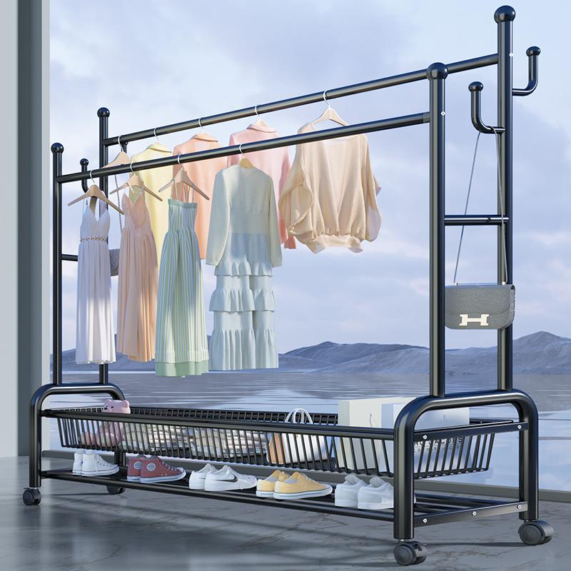 晾衣架落地家用晒衣架简易卧室衣帽架双杆服装店挂衣架阳台衣架子