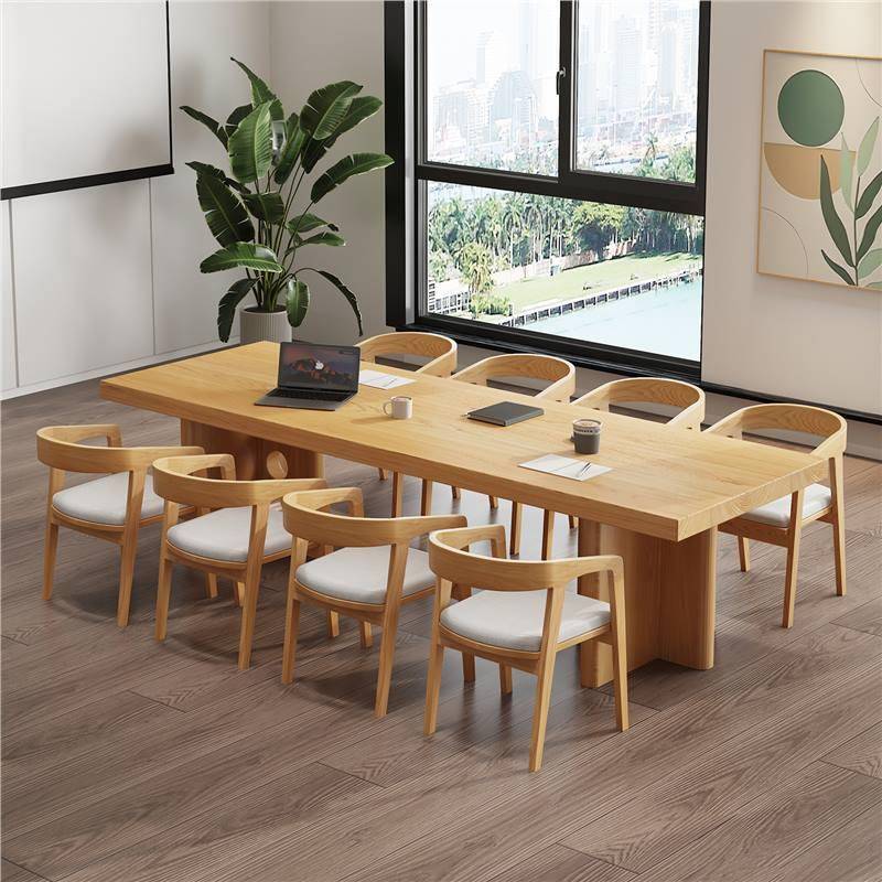 简约现代全实木会议桌椅组合长条大桌子办公长桌工作台原木电脑桌