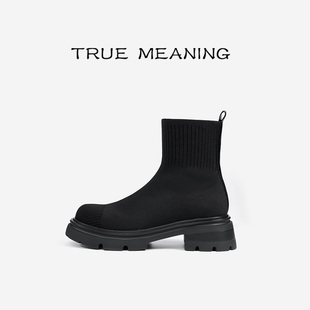 Meaning·5.5cm·TM针织马丁靴袜靴女瘦瘦靴子 True 宁儿专享