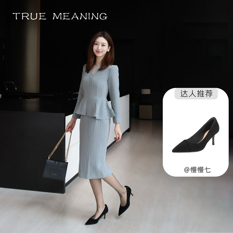 TM大女主绒面优雅黑色高跟鞋