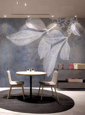 北欧灰色叶子电视沙发背景竹木纤维集成墙板3D轻奢简约风快装扣板