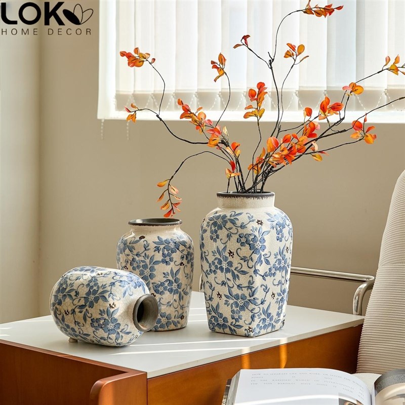 新中式高级感青花瓷o复古花瓶陶瓷创意插花花器客厅玄关装饰品摆